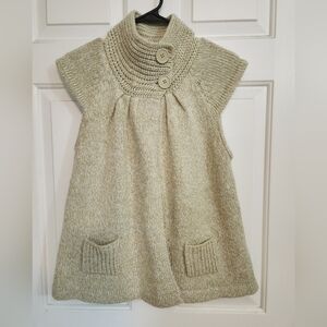 Beige Knit Sleeveless Sweater with Buttons
